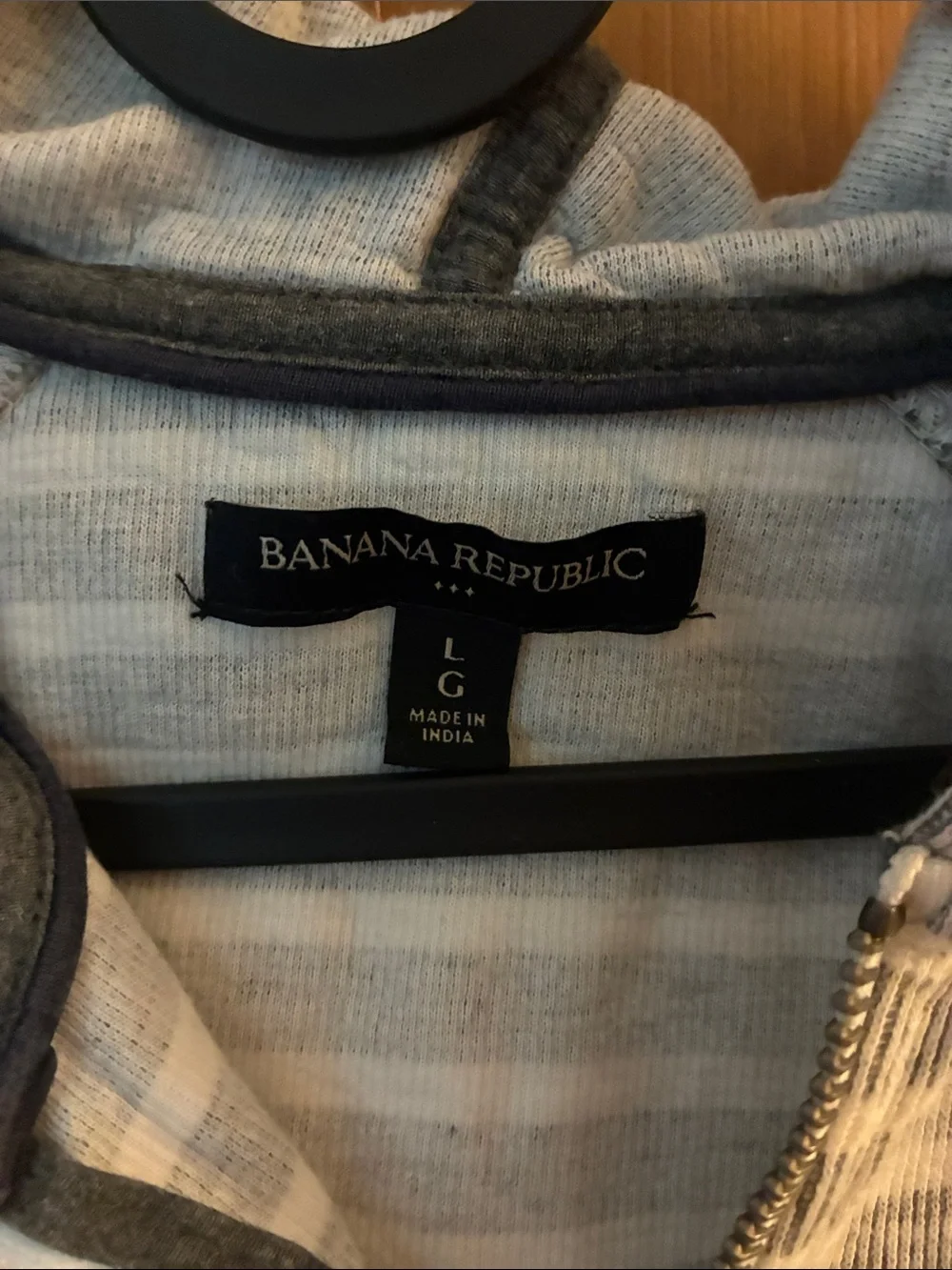 Banana Republic Light Gray Striped Half-Zip Hoodie Sweater
